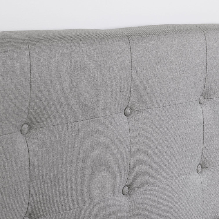 Twin Fusion Medium Gray Upholstered Platform Bed with Tufted Headboard