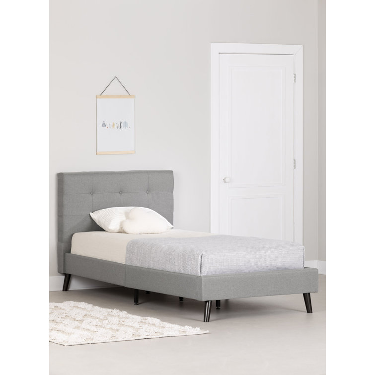 Twin Fusion Medium Gray Upholstered Platform Bed with Tufted Headboard
