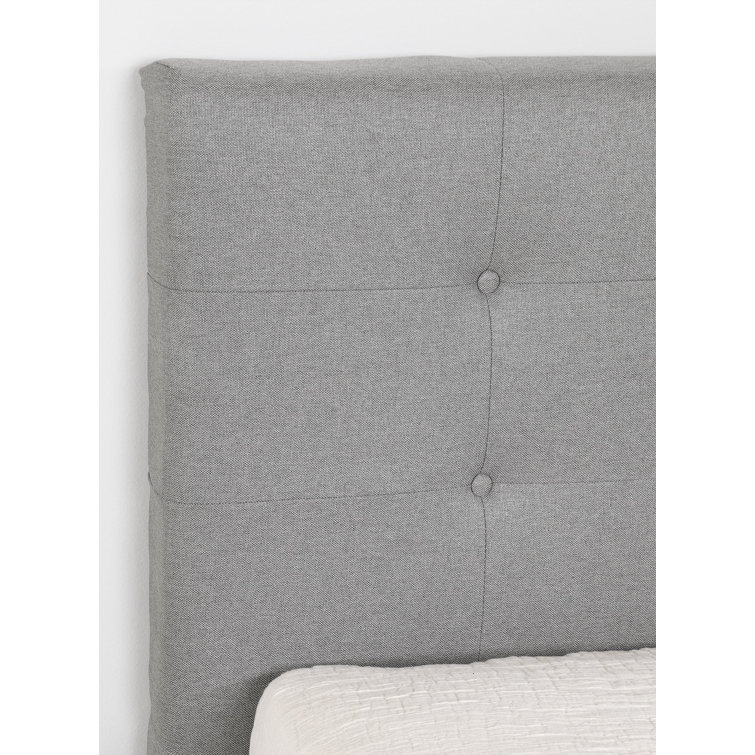 Twin Fusion Medium Gray Upholstered Platform Bed with Tufted Headboard
