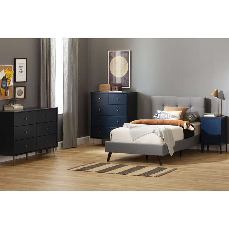 Twin Fusion Medium Gray Upholstered Platform Bed with Tufted Headboard