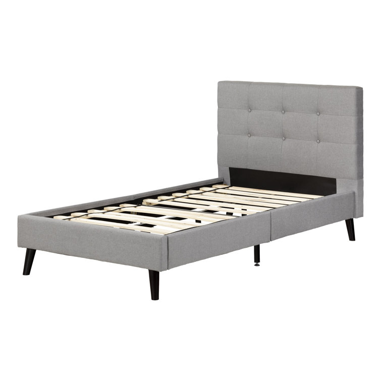 Twin Fusion Medium Gray Upholstered Platform Bed with Tufted Headboard
