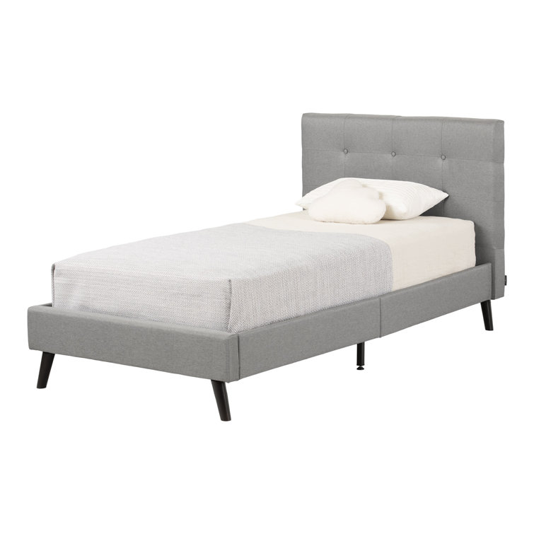 Twin Fusion Medium Gray Upholstered Platform Bed with Tufted Headboard