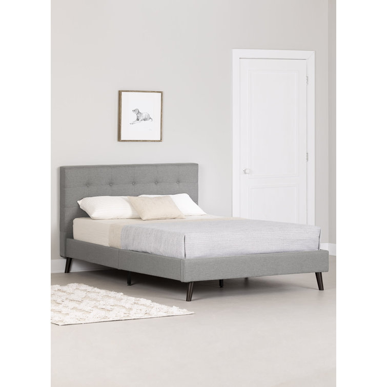 Medium Gray Tufted Upholstered Full Wood Frame Bed