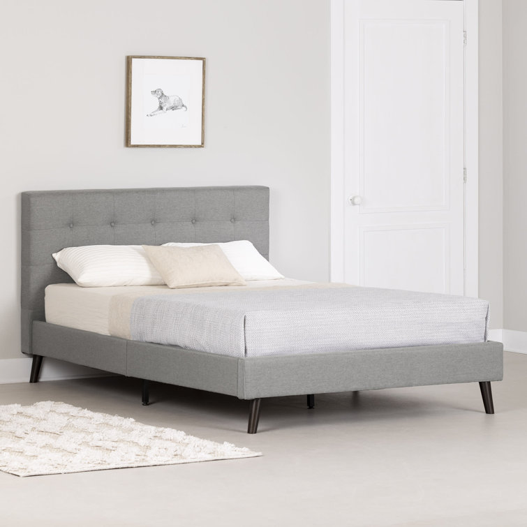 Medium Gray Tufted Upholstered Full Wood Frame Bed
