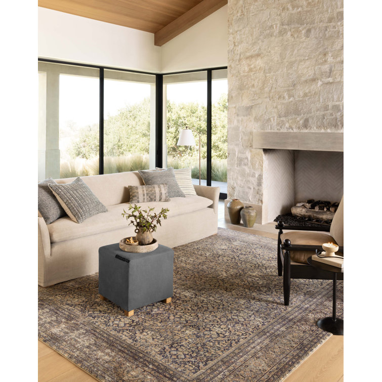 Denim and Multi-Color Square Synthetic Area Rug Sample