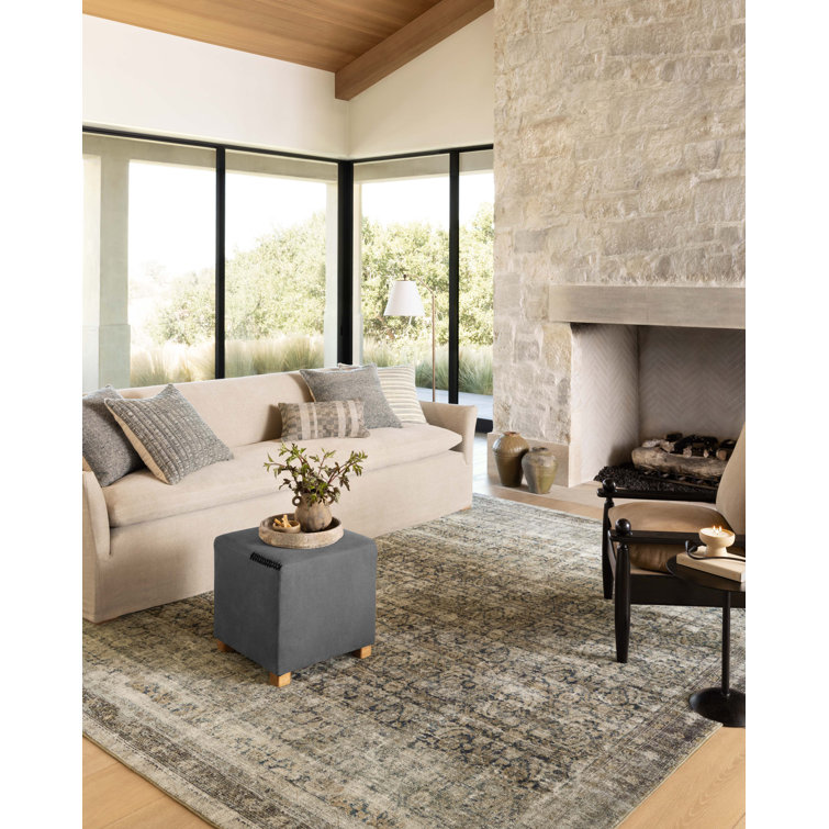 Navy and Sand Rectangular Wool Area Rug