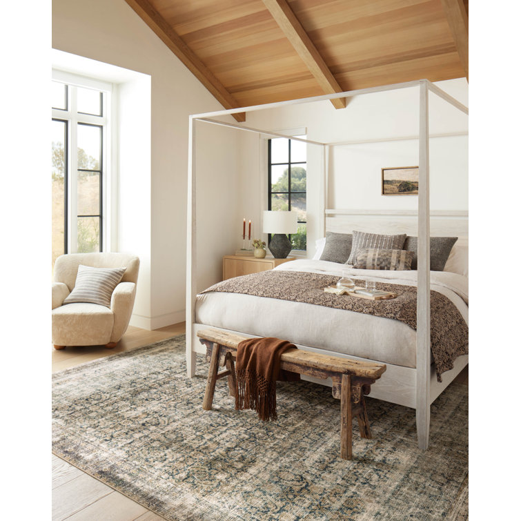 Navy and Sand Rectangular Wool Area Rug