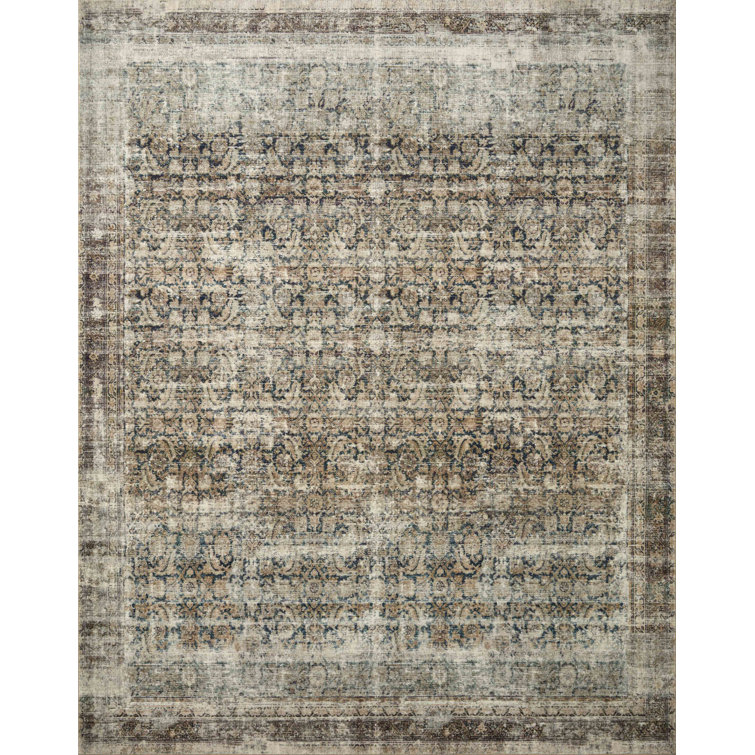 Navy and Sand Rectangular Wool Area Rug