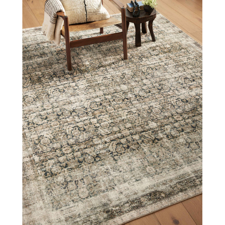 Navy and Sand Rectangular Wool Area Rug