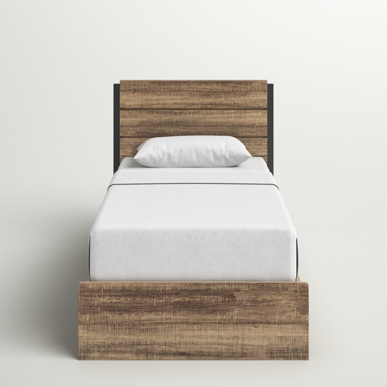 Twin Weathered Oak Platform Bed with Storage Drawers