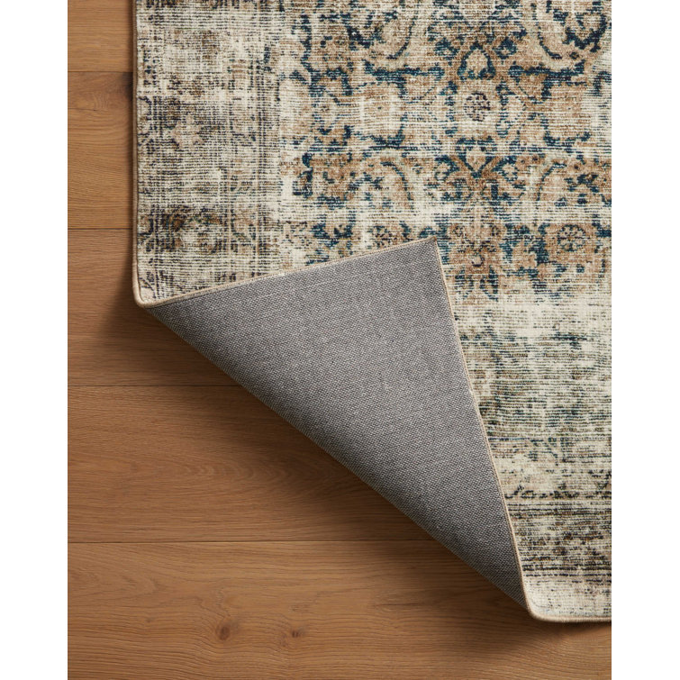 Navy and Sand Rectangular Wool Area Rug