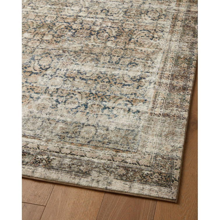 Navy and Sand Rectangular Wool Area Rug