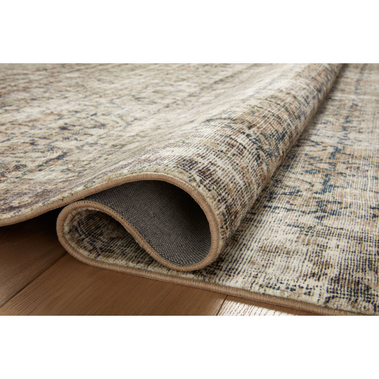 Navy and Sand Rectangular Wool Area Rug