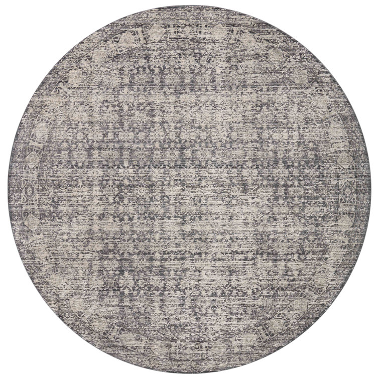 Charcoal and Dove Round Wool Synthetic Area Rug 7'10"