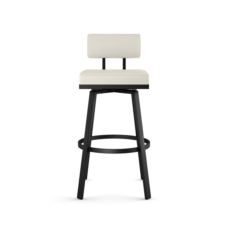 Staten Off White Faux Leather Swivel Counter Stool with Black Metal Frame