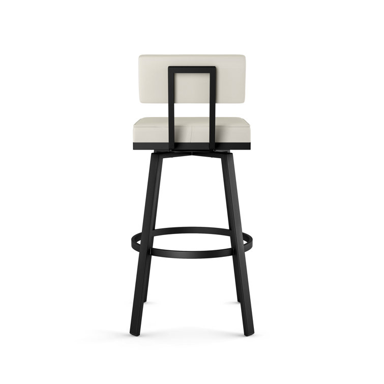 Staten Off White Faux Leather Swivel Counter Stool with Black Metal Frame