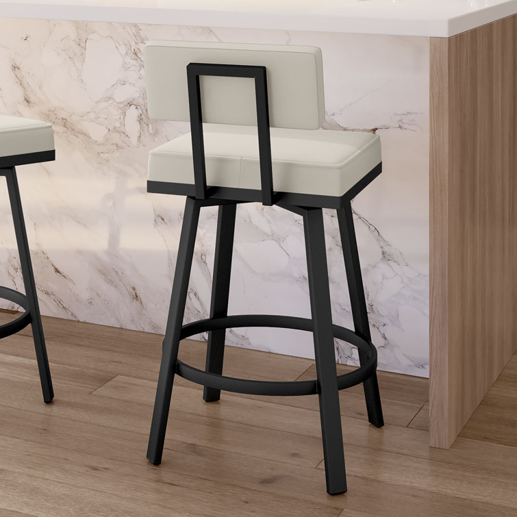 Staten Off White Faux Leather Swivel Counter Stool with Black Metal Frame