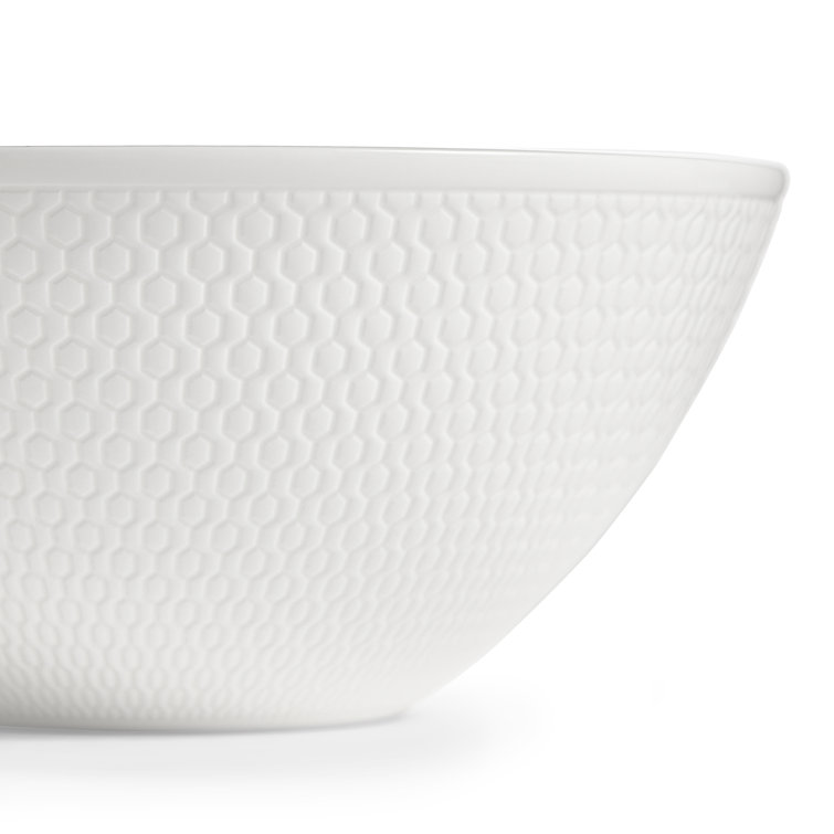 White Embossed Ceramic Geometric Cereal Bowl