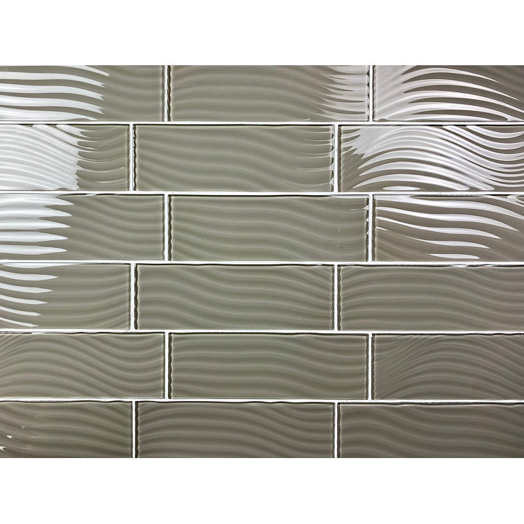 Beige Glossy Textured Glass Subway Wall Tile 4x12
