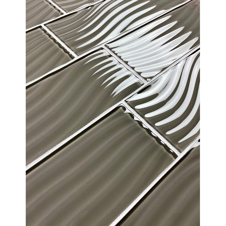 Beige Glossy Textured Glass Subway Wall Tile 4x12