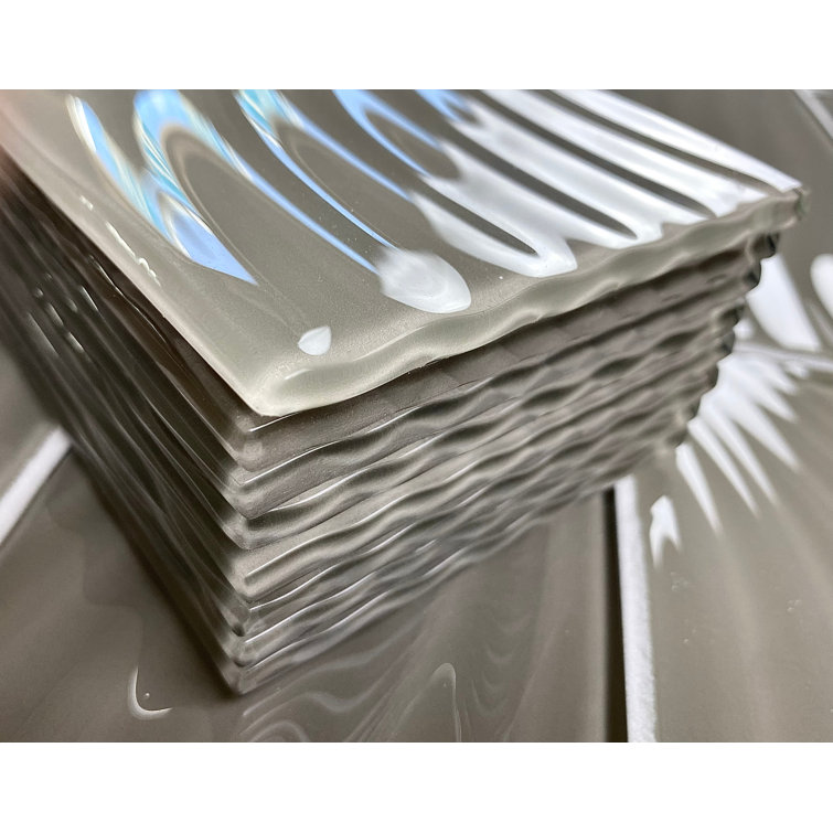 Beige Glossy Textured Glass Subway Wall Tile 4x12