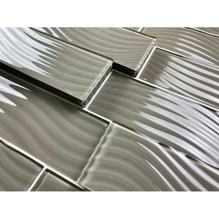 Beige Glossy Textured Glass Subway Wall Tile 4x12