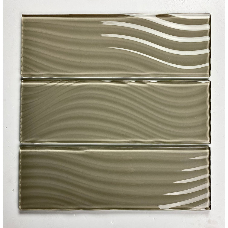 Beige Glossy Textured Glass Subway Wall Tile 4x12