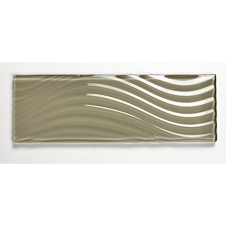 Beige Glossy Textured Glass Subway Wall Tile 4x12
