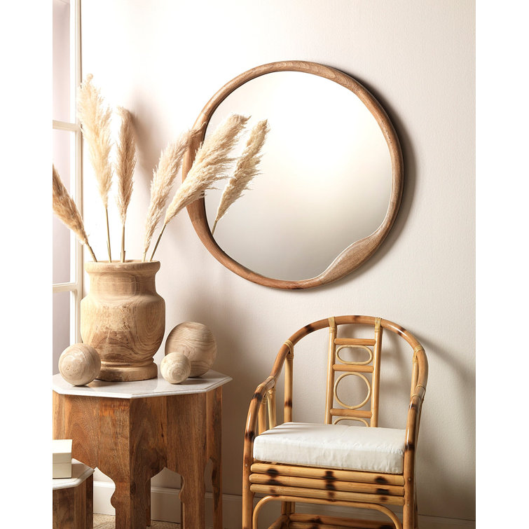 Alora Natural Wood Organic Round Wall Mirror - 36"