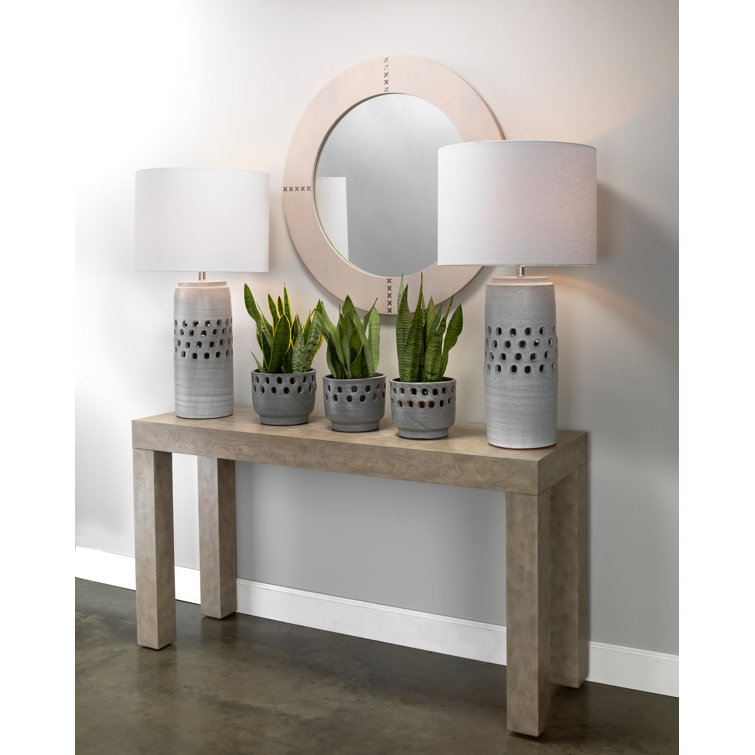Espresso Round Wood and Leather Wall Mirror