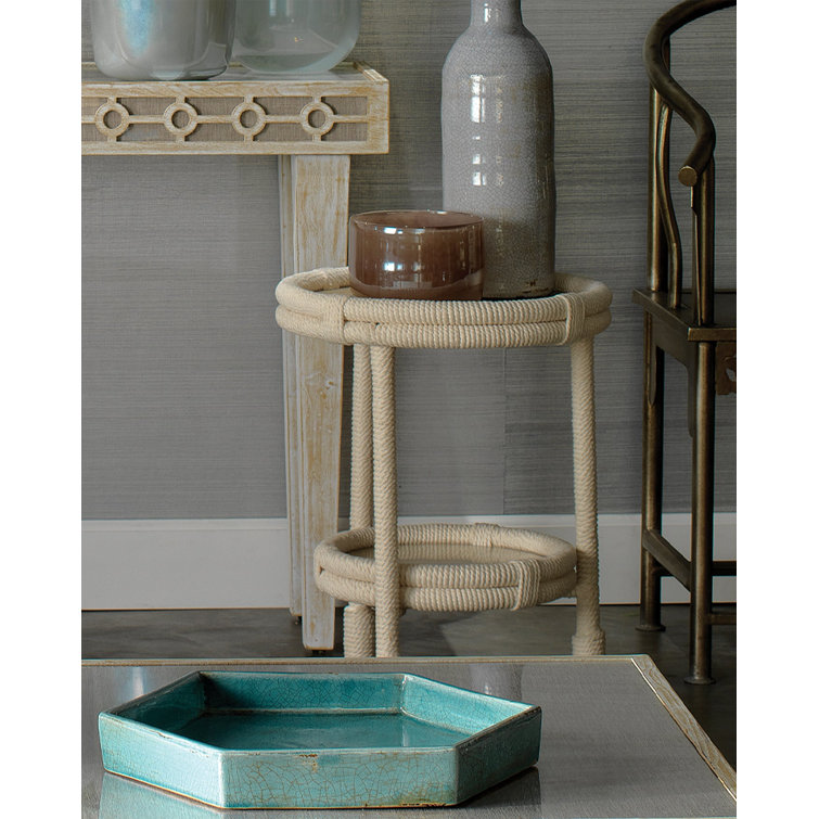 Round Off-White Rope and Glass Side Table