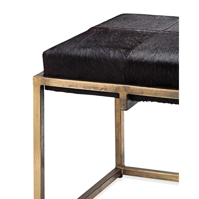 Elegant Black Hide Cushioned Brass Stool for Bedroom & Living Room