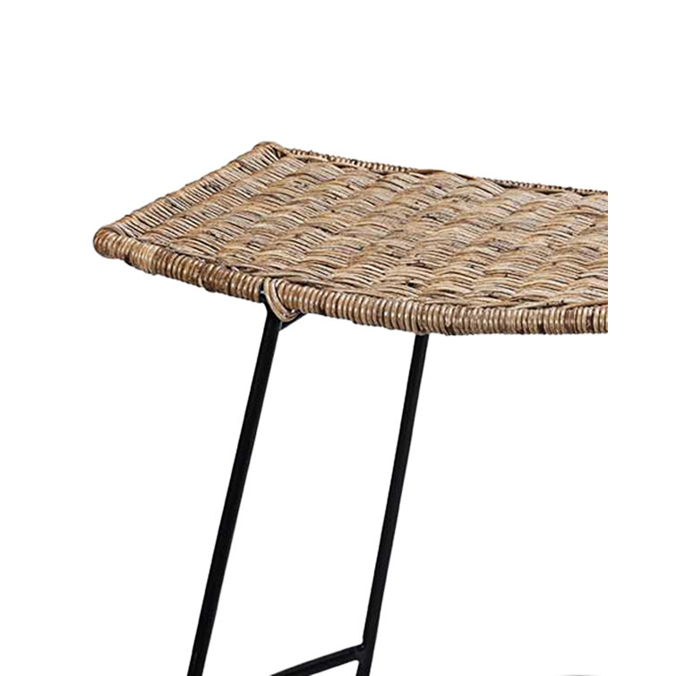 Black Metal and Woven Rattan Backless Counter Stool