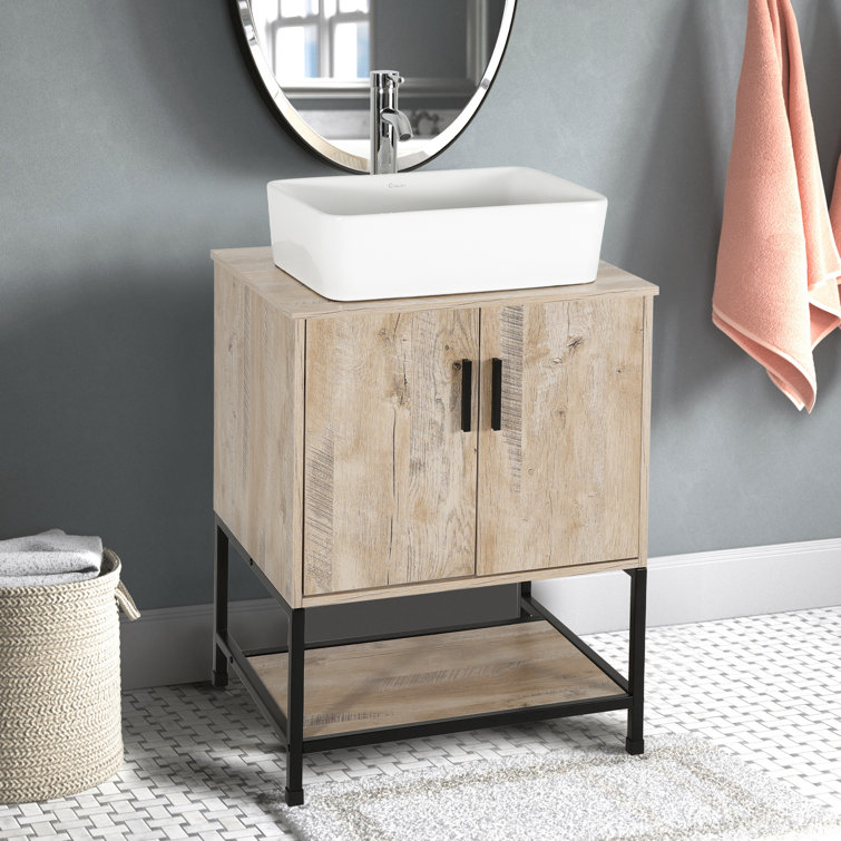 Eclife 24" Oak Freestanding Bathroom Vanity with Bottom Shelf
