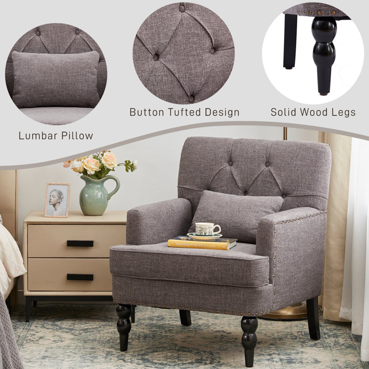 Gray Polyester Blend Tufted Armchair Set with Dark Wood Legs
