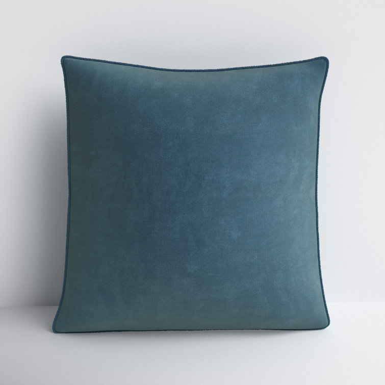 Tan Cotton Square Embroidered Throw Pillow with Fringed Edges