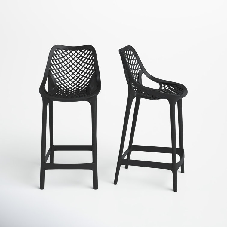 Black Plastic Outdoor Bar Stools with Footrest, Set of 2
