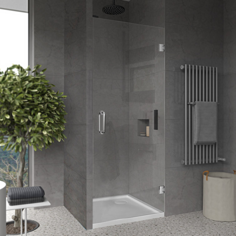 28" x 80" Frameless Clear Glass Pivot Shower Door with Chrome Finish