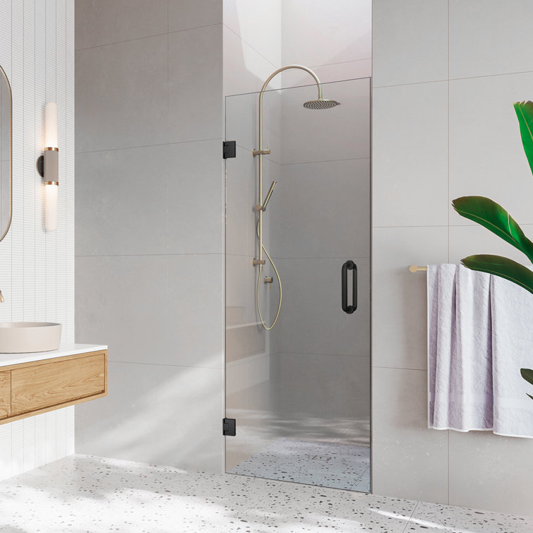 28" x 80" Frameless Clear Glass Pivot Shower Door with Matte Black Hardware