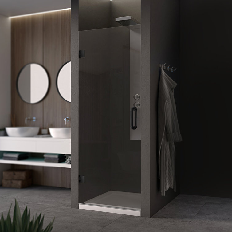 28" x 80" Frameless Clear Glass Pivot Shower Door with Matte Black Hardware