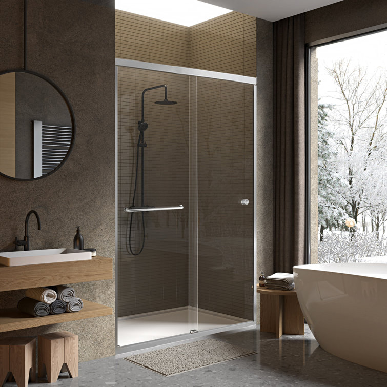 Chrome Semi Frameless Sliding Shower Door with Clear Glass