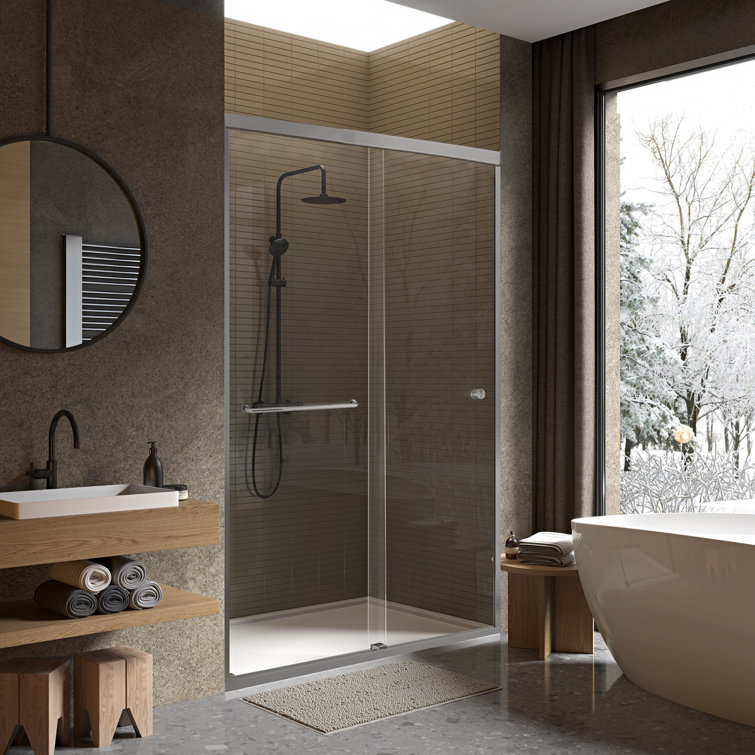 48" Brushed Nickel Frameless Sliding Shower Door with Clear Glass