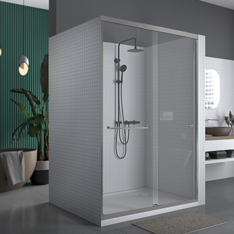 48" Brushed Nickel Frameless Sliding Shower Door with Clear Glass