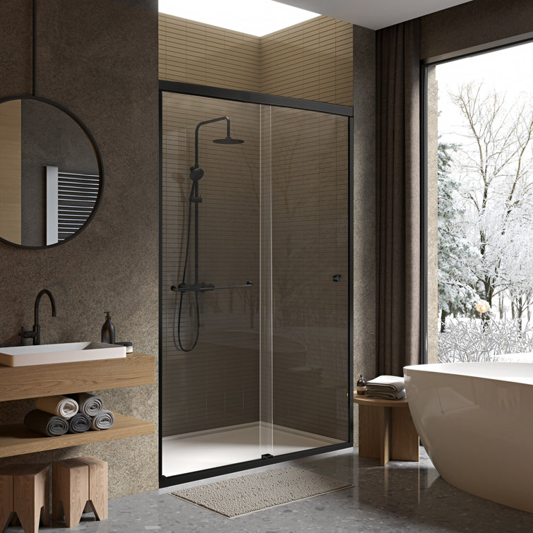 60'' x 70'' Matte Black Semi-Frameless Sliding Shower Door