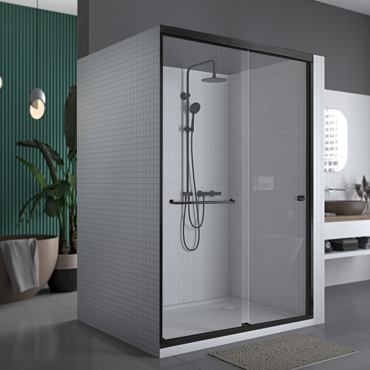 60'' x 70'' Matte Black Semi-Frameless Sliding Shower Door