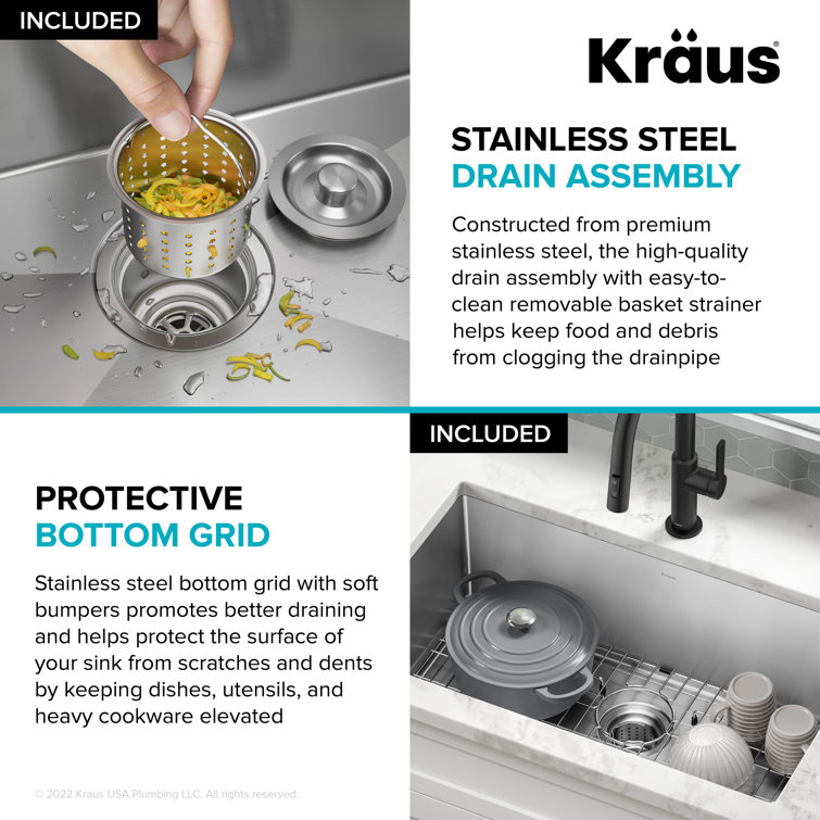 32-Inch Satin Stainless Steel Undermount Kitchen Sink with Accessories