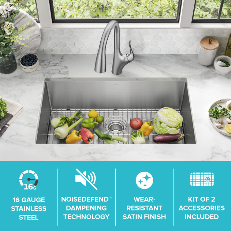 32-Inch Satin Stainless Steel Undermount Kitchen Sink with Accessories