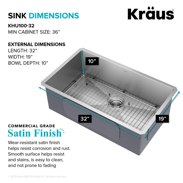 32-Inch Satin Stainless Steel Undermount Kitchen Sink with Accessories