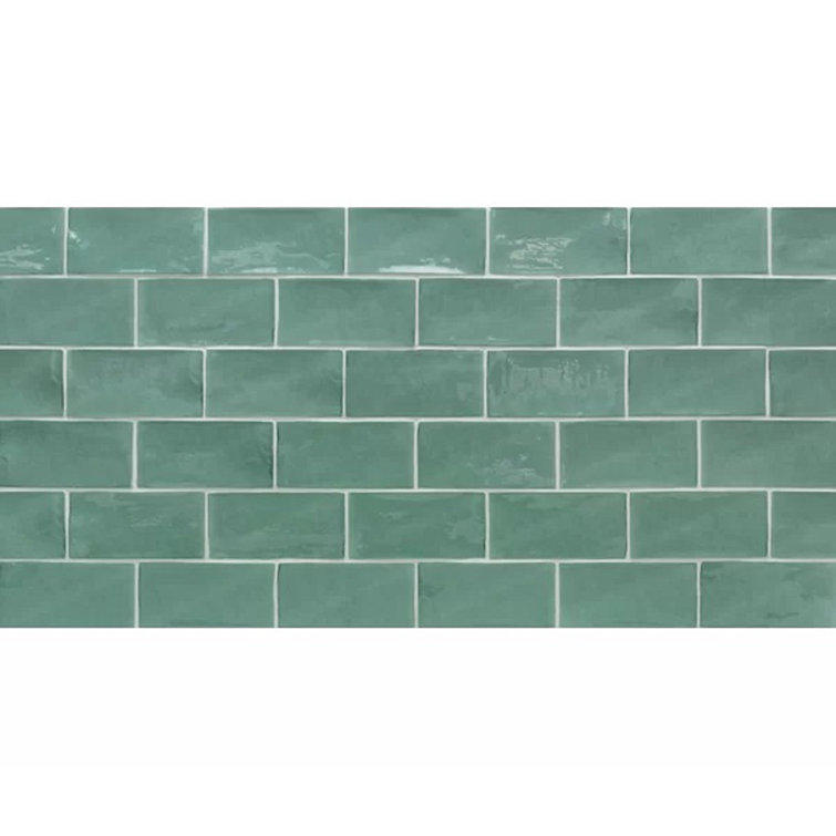 Messi Green Polished Ceramic Subway Wall Tile 3x6