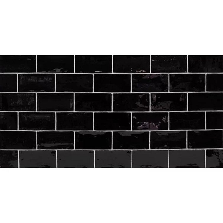 Messi Black Polished Ceramic Subway Wall Tile 3x6